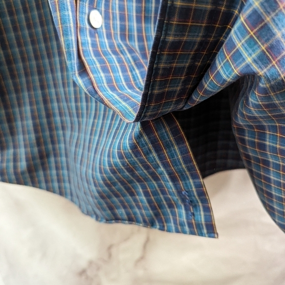 Duluth Shirt Mens 2XL Blue Button Down Plaid Long Sleeve Wrinkle Fighter Iron - Picture 8 of 11